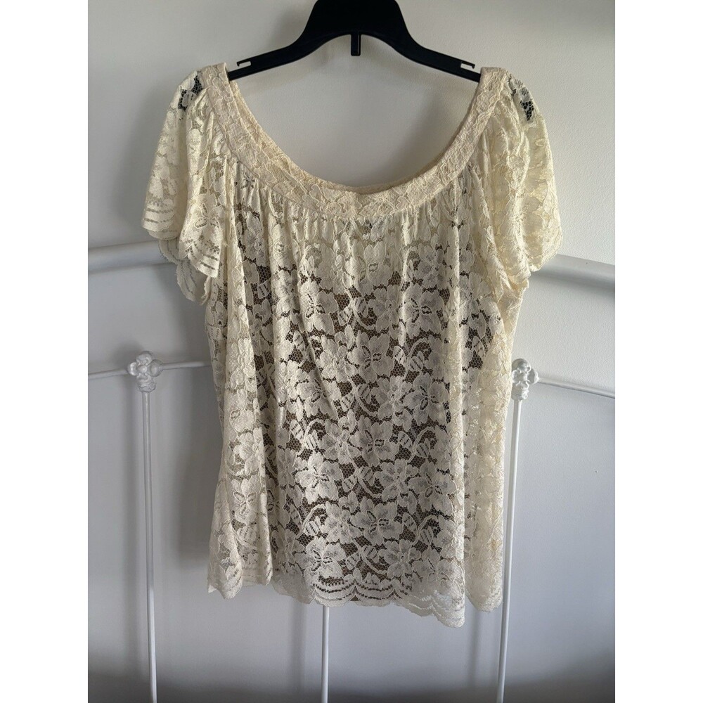 Diane von Furstenberg DVF Lace And Silk Two Piece Shirt Blouse Top Sz 8 Neutral